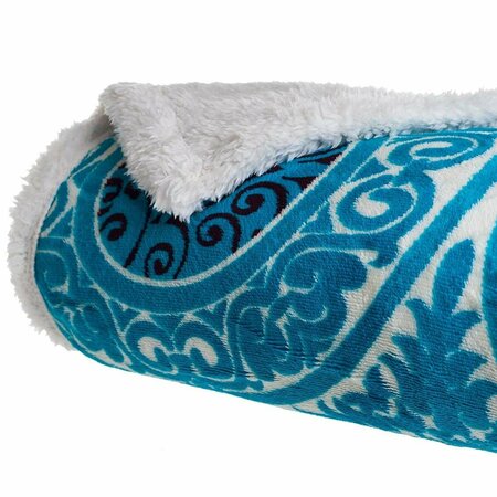 BEDFORD HOME Printed Coral Soft Fleece Sherpa Throw Blanket, Blue 61A-04391